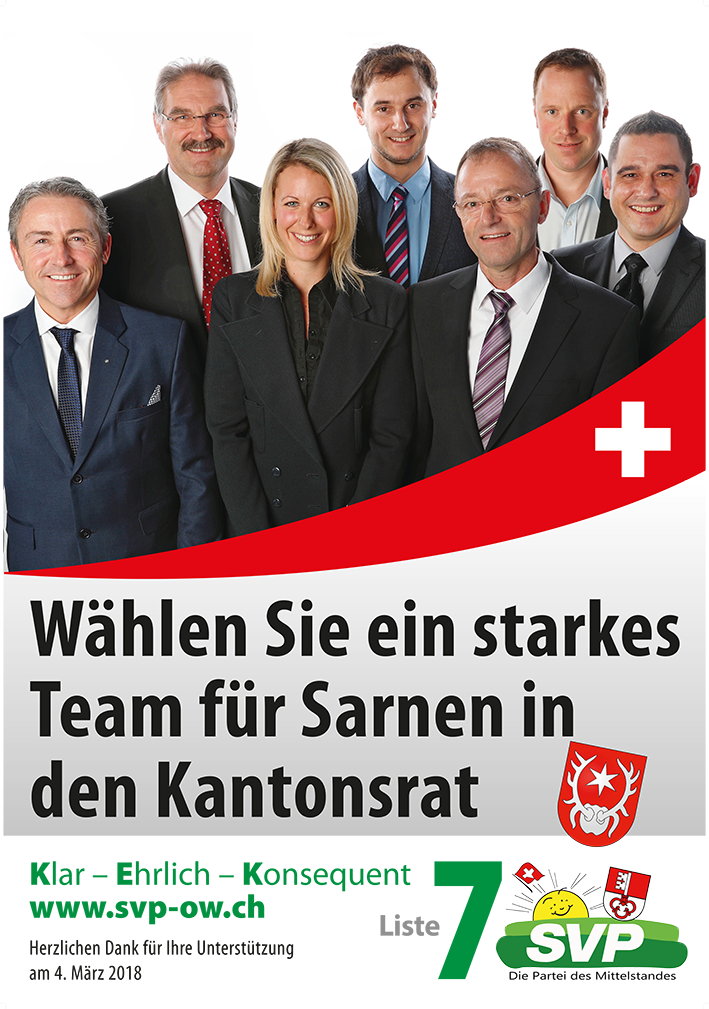 KR Wahlen2018 Plakat SVP Sarnen