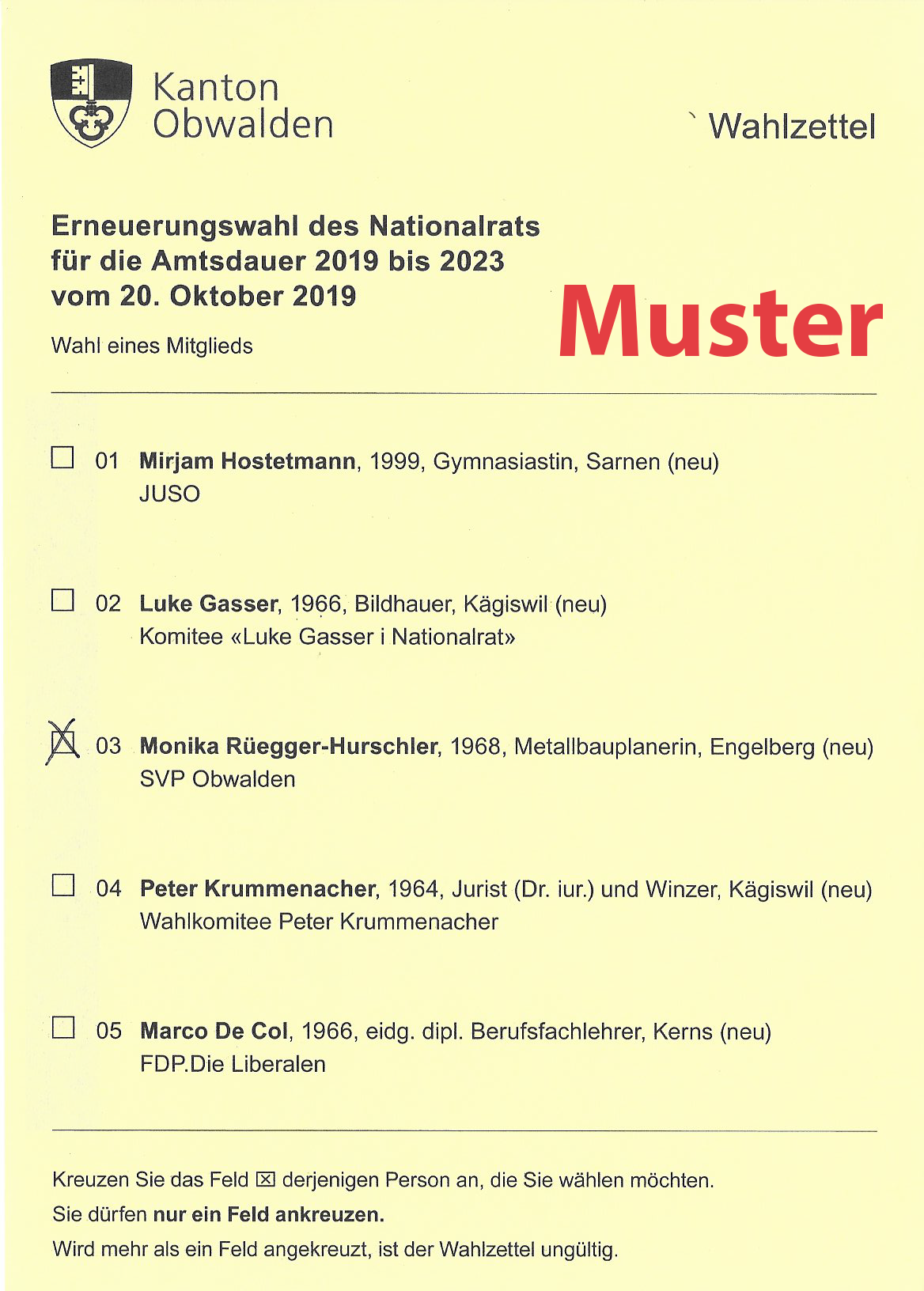 Wahlzettle NR Wahlen